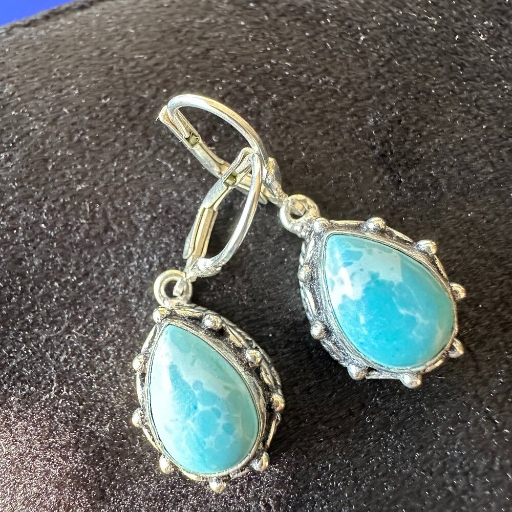 Sterling Silver Navajo, Native Made Teardrop Larimar Earrings
